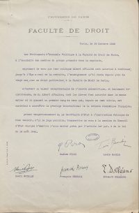 Source Archives nationales, F/17/25195
<br><br>
<strong> C’est dans ce contexte qu’Albert Aftalion obtient le soutien de nombre de ses pairs, qui tentent de plaider pour que ce dernier puisse continuer à exercer son activité de professeur. </strong>