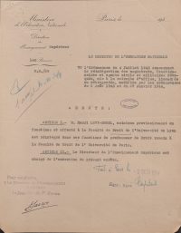 Source Archives nationales, AJ/16/6065
<br><br>
<strong>A la fin de la guerre, H. Levy-Bruhl reprend sa place d’enseignant à la faculté de droit de Paris.</strong>