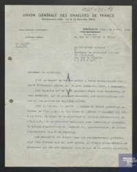 Raymond Geissmann, Le Directeur Général à Monsieur le Président Général de l’U.G.I.F., 9 février 1944