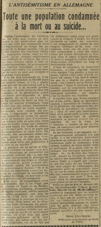 Source gallica.bnf.fr / Bibliothèque nationale de France
<br><br>
<strong>Dès 1933, Henry Levy-Bruhl a conscience de la dangerosité de la situation internationale. Il écrit ses inquiétudes au sujet de la situation internationale. Dans ce premier billet, il alerte sur les persécutions des Juifs dans l’Allemagne hitlérienne et espère une réaction ferme de la SDN contre celles-ci.</strong>