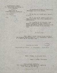 Source Archives Nationales, AJ/16/6065
<br><br>
<strong>Sa demande de maintien étant refusée, H. Levy-Bruhl est mis à la retraite en application du premier statut des Juifs. Cet arrêté est rétroactif.</strong>