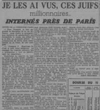 André Chaumet, « Je les ai vus, ces juifs millionnaires… Ex-célébrités du barreau parisien », Paris Soir, 2e année, no 428, 12 septembre 1941 (fin)