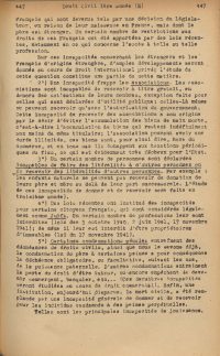 Source Bibliothèque interuniversitaire Cujas, 45.859-491
</br></br>
<strong>Dans ce cours destiné aux étudiants de première année de droit civil, A. Rouast expose les incapacités juridiques affectant certaines catégories de personnes, notamment les étrangers, les associations, ou encore les individus frappés par des lois récentes. Parmi celles-ci, il intègre sans commentaire critique les incapacités imposées par les lois antisémites de Vichy (3 octobre 1940, 2 juin 1941, 17 novembre 1941), notamment l'interdiction pour les juifs de certaines professions ou d’acquérir des biens immobiliers. Cette intégration fluide de normes discriminatoires dans l'enseignement universitaire illustre l’assimilation doctrinale de la législation antisémite au droit civil « ordinaire », sans remise en question de sa légitimité. Elle témoigne de la manière dont la formation juridique a pu contribuer à la diffusion et à la banalisation de la politique raciale du régime de Vichy.</strong>