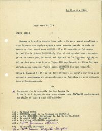 Source Œuvre de secours aux enfants
<br><br>
<strong>Dernière exemple de trace, précieuse, les archives de l'OSE (Œuvre de secours aux enfants) conserve une copie du télégramme codé, évoqué dans le document précédent, envoyé par Alain Mossé, déjà arrêté, pour prévenir de fermer les maisons d'enfants.</strong>